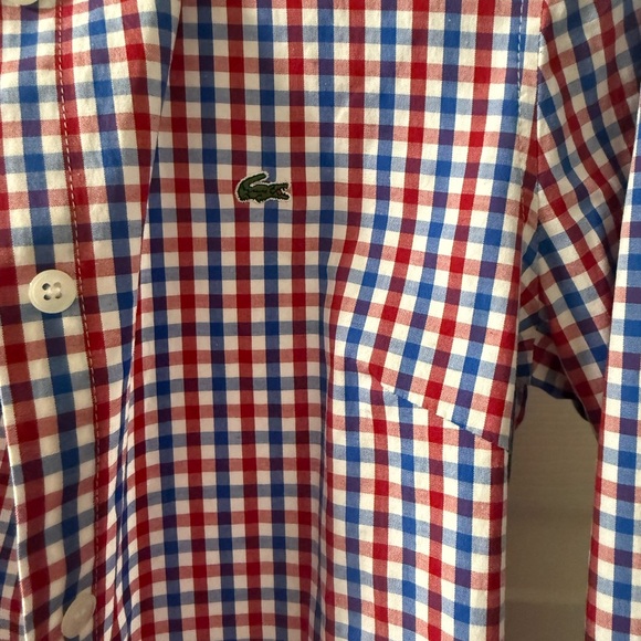 Lacoste Blue, Red & White Gingham Shirt with Chest Logo - Picture 2 of 9